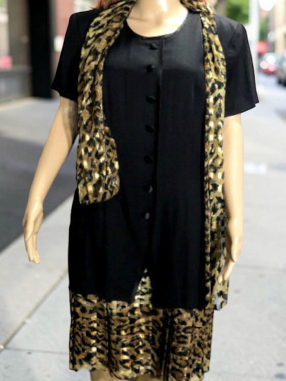 NEW Black & Leopard Dress w/ Scarf. With tags.